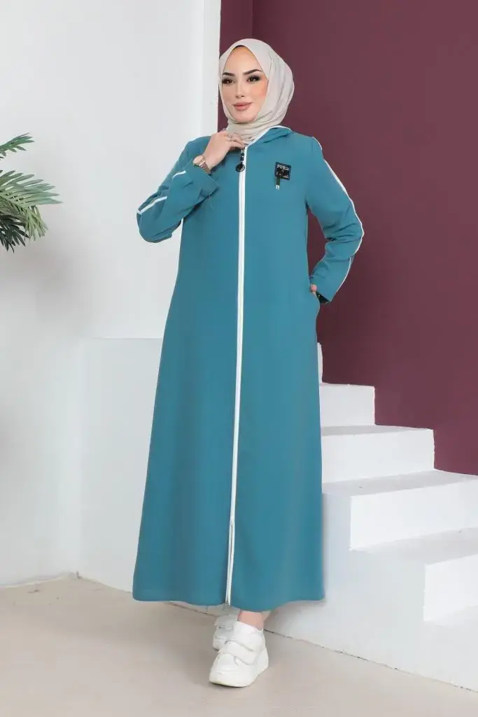 920 Emblem Detailed Hijab Abaya Mint Green