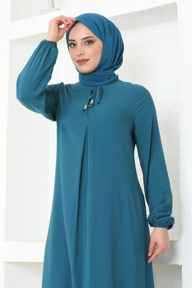 A Pleated Viscose Dress-detail