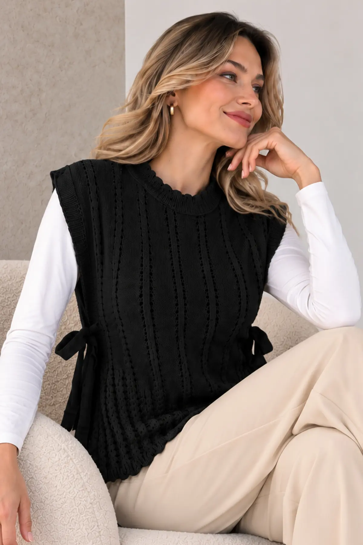Acrylic Knit Sweater Vest N521 Black-detail