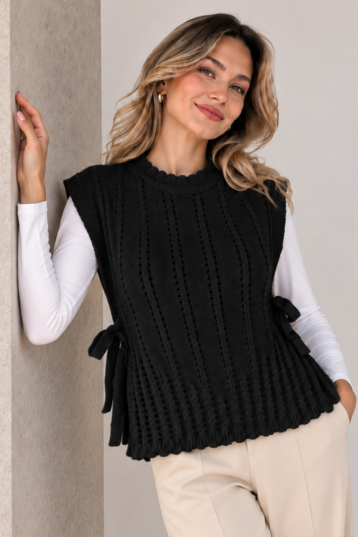 Acrylic Knit Sweater Vest N521 Black