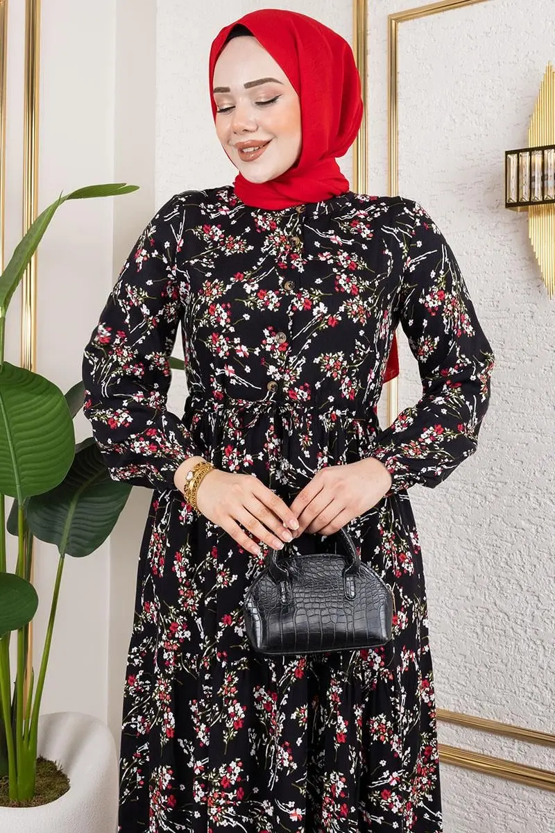 Asel Floral Viscose Dress-detail