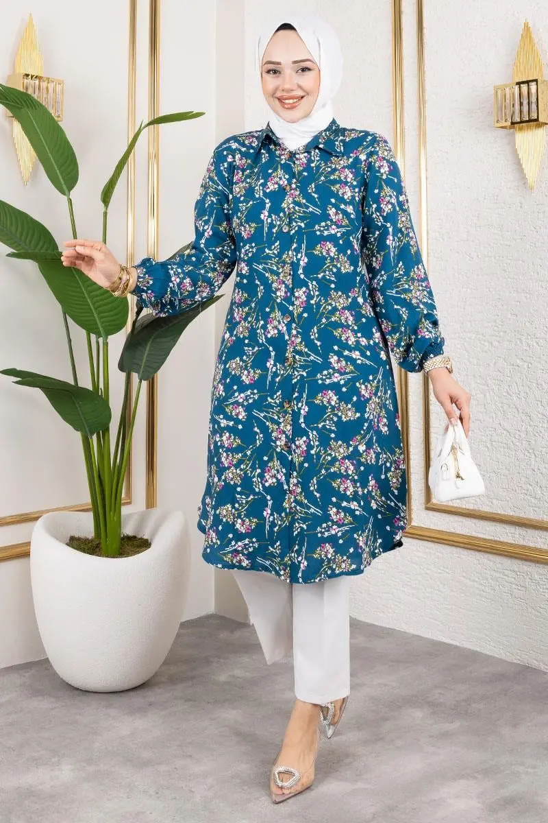 Asel Floral Viscose Tunic-detail