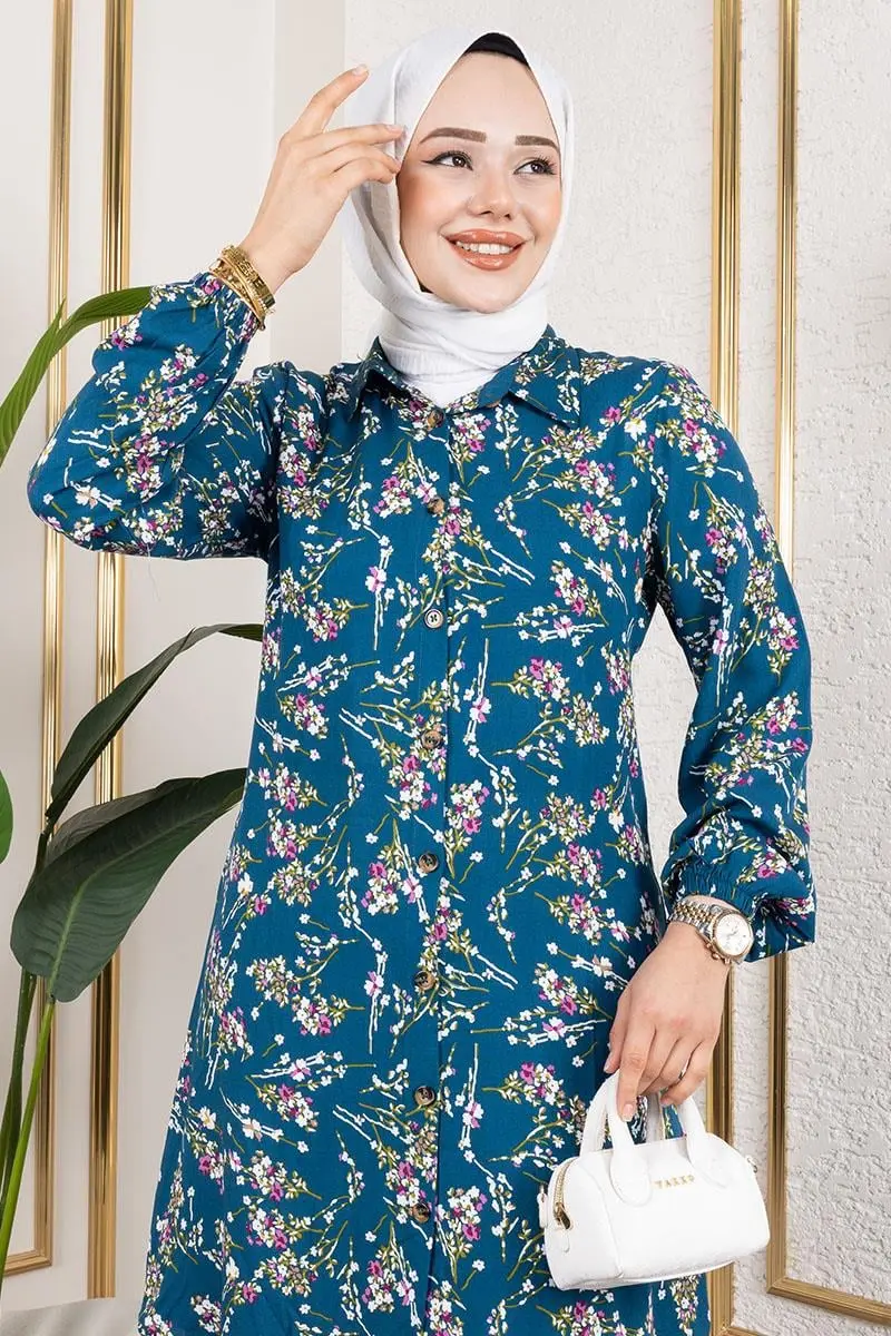 Asel Floral Viscose Tunic-detail