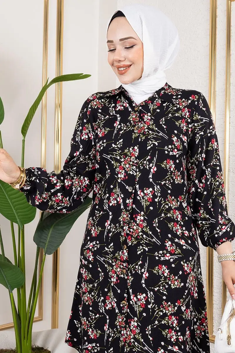 Asel Floral Viscose Tunic-detail