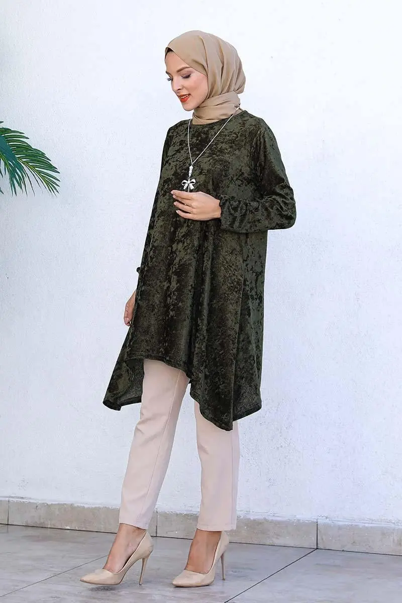 Asymmetric Model Velvet Tunic-detail