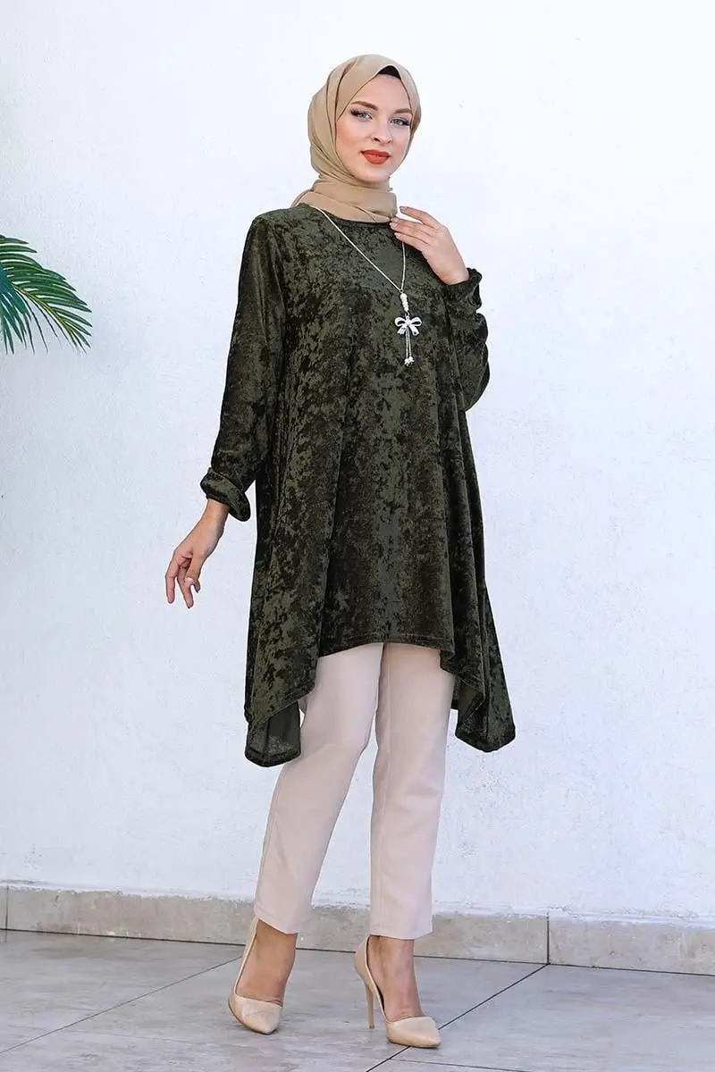 Asymmetric Model Velvet Tunic-detail