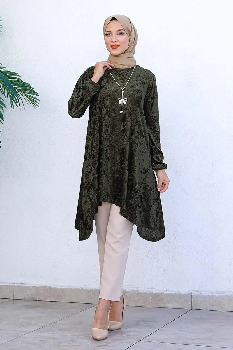 Asymmetric Model Velvet Tunic-detail