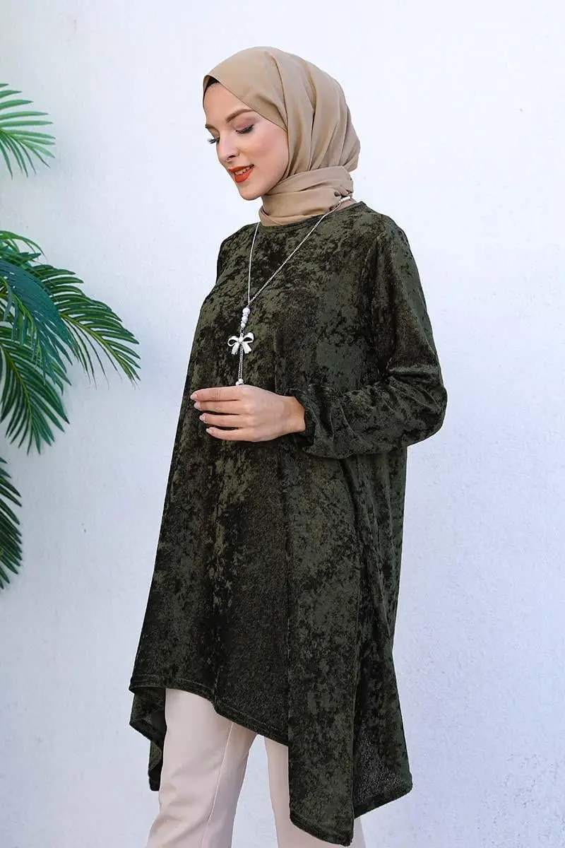 Asymmetric Model Velvet Tunic-detail