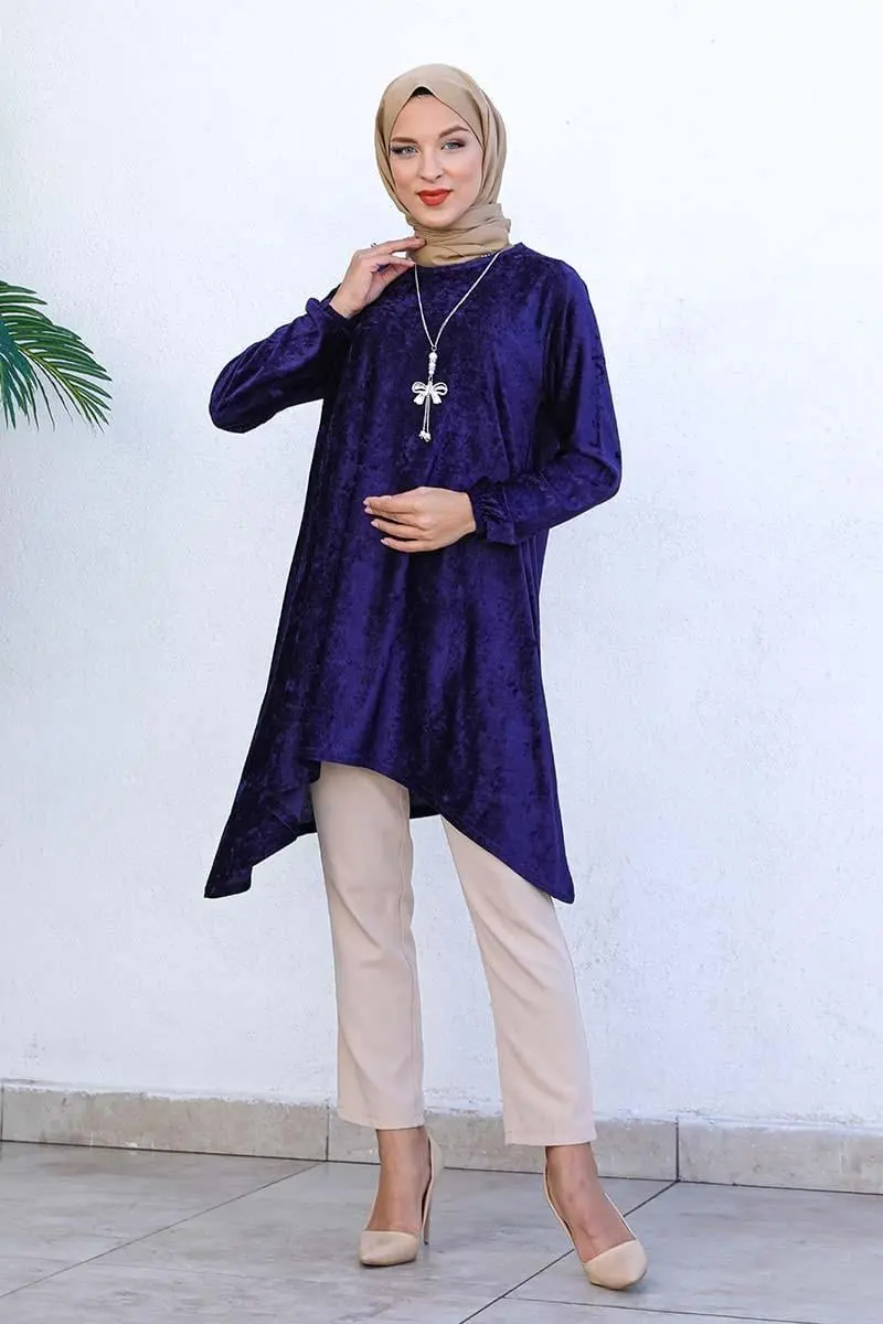Asymmetric Model Velvet Tunic-detail