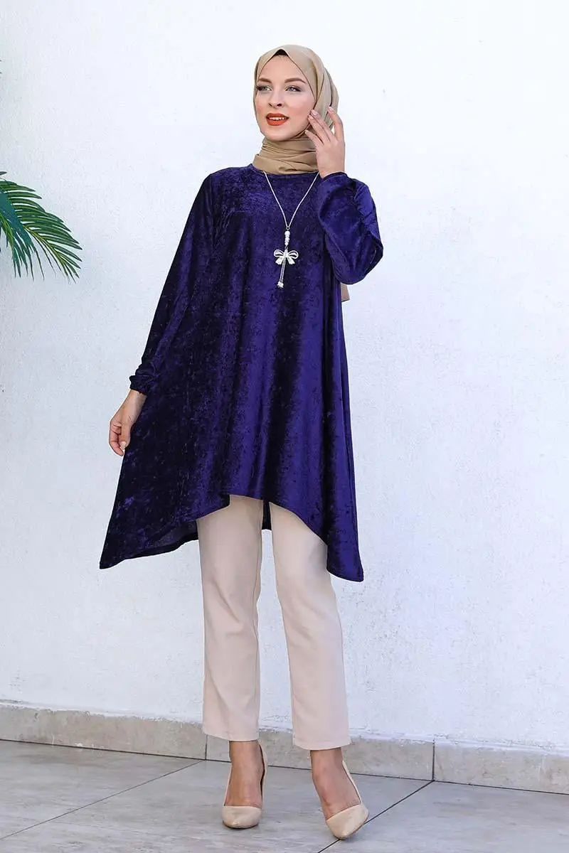 Asymmetric Model Velvet Tunic-detail