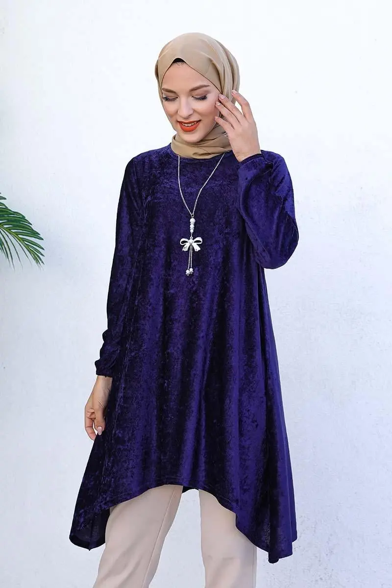 Asymmetric Model Velvet Tunic-detail