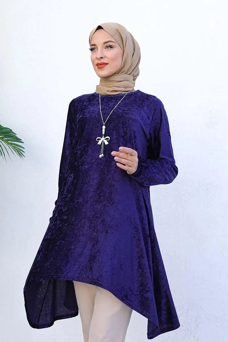 Asymmetric Model Velvet Tunic-detail