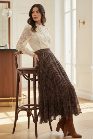 Asymmetrical Cut Plaid Pattern Chiffon Skirt