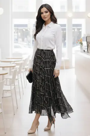 Asymmetrical Cut Plaid Pattern Chiffon Skirt