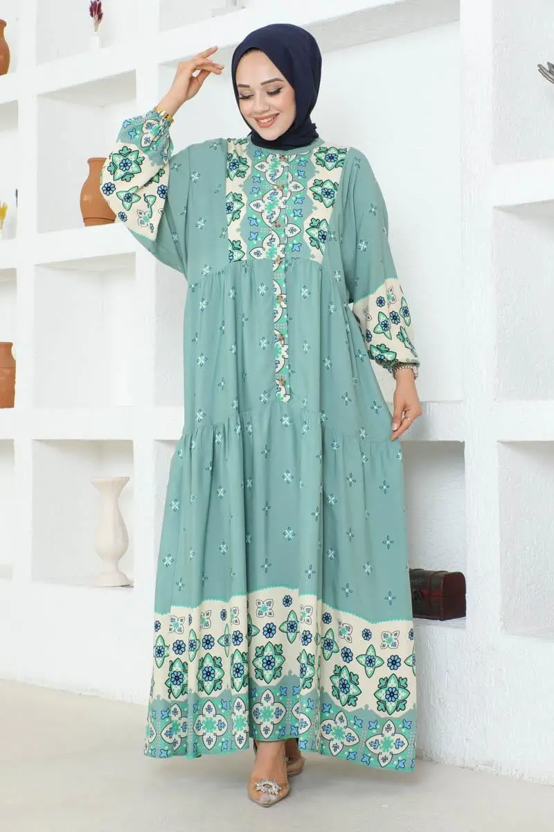 Authentic Patterned Viscose Dress-detail