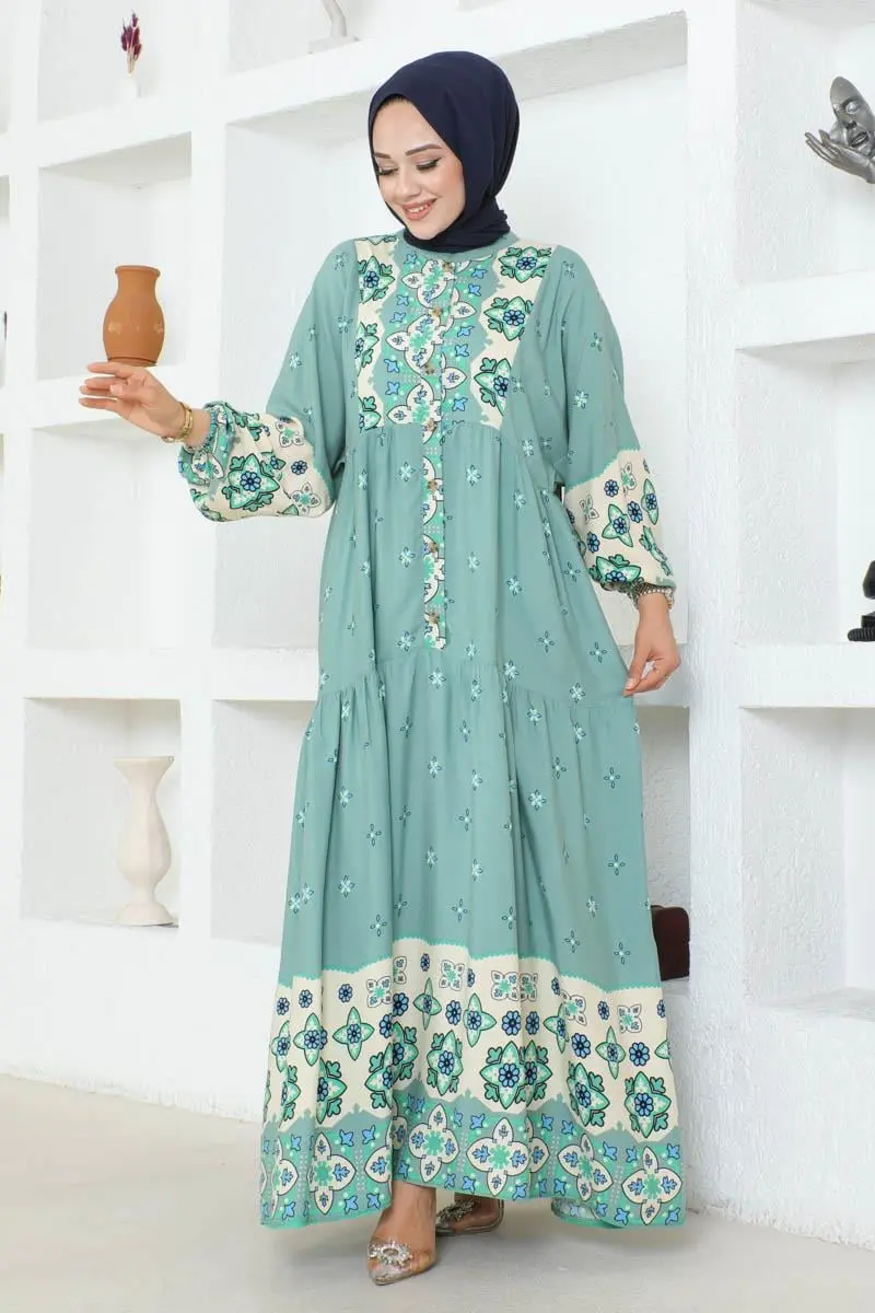 Authentic Patterned Viscose Dress-detail