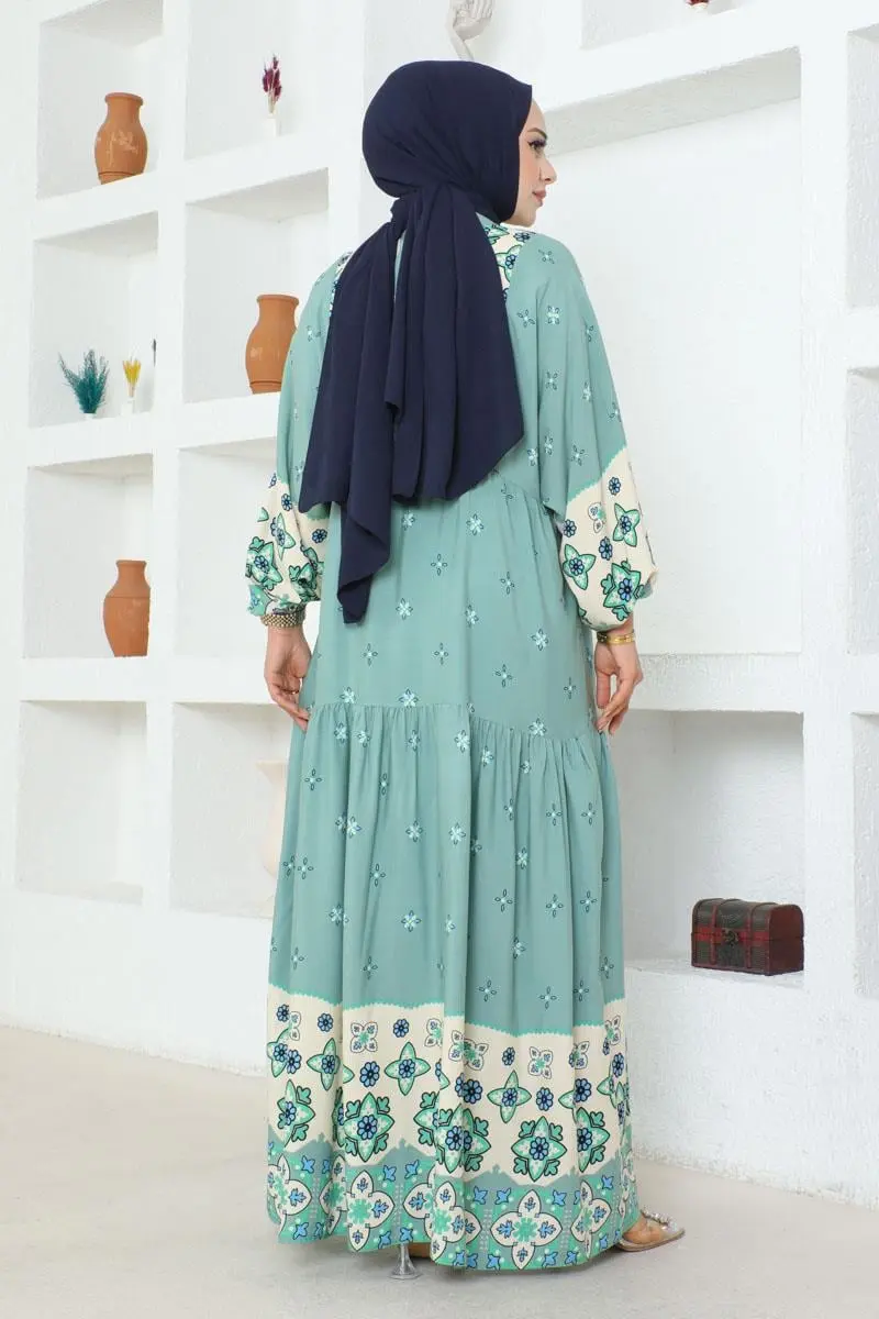 Authentic Patterned Viscose Dress-detail