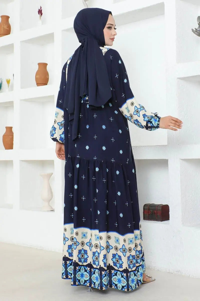 Authentic Patterned Viscose Dress-detail