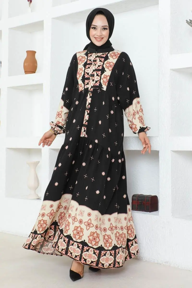 Authentic Patterned Viscose Dress-detail