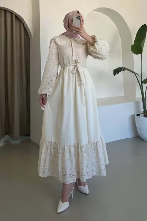 Baby Collar Dress With Brode Detail