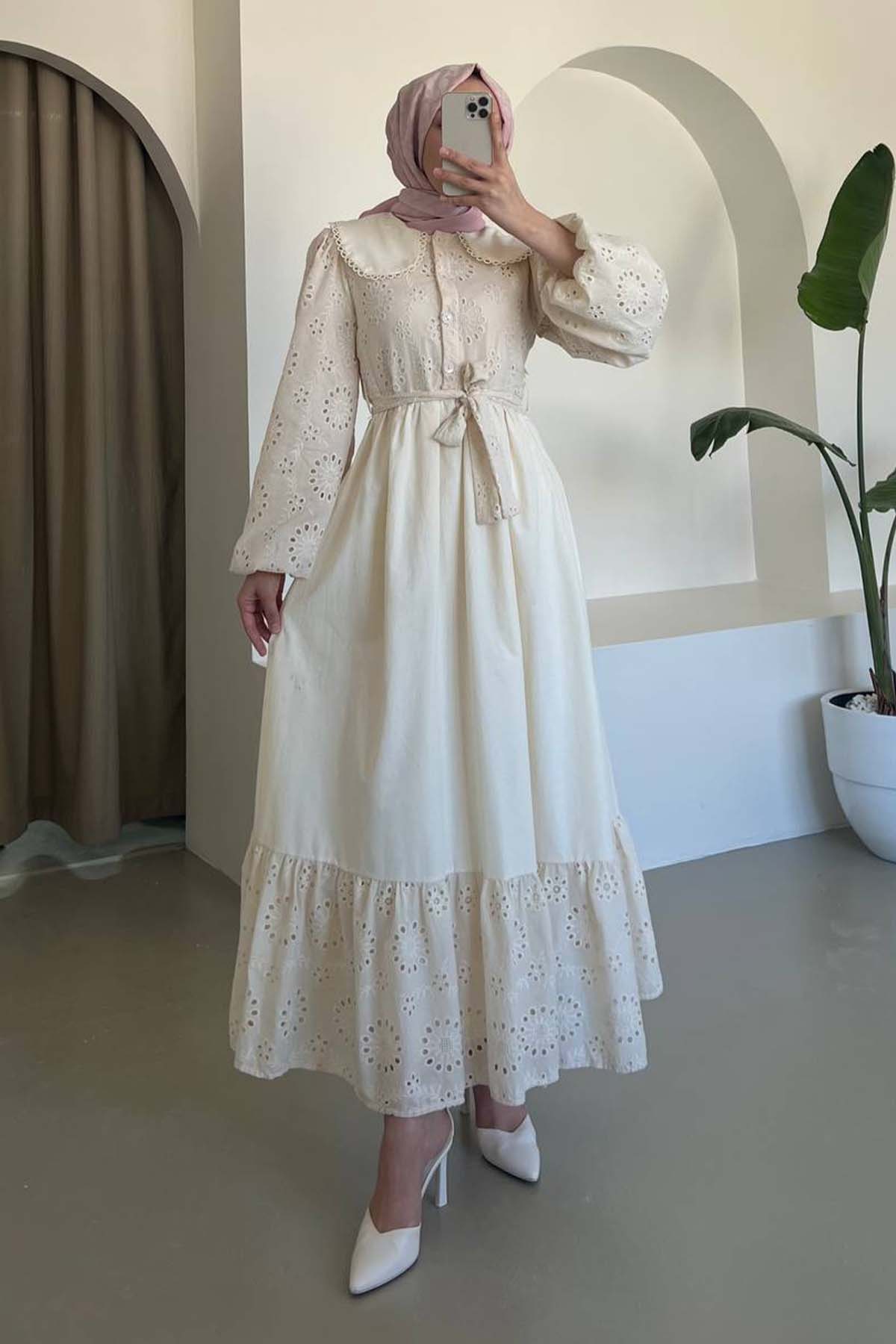 Baby Collar Dress With Brode Detail