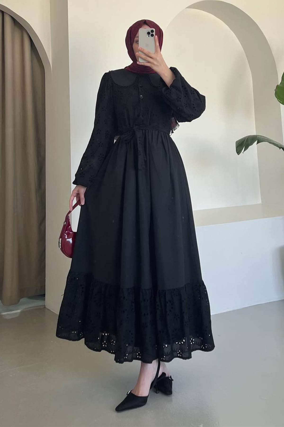 Baby Collar Dress With Brode Detail