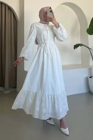 Baby Collar Dress With Brode Detail