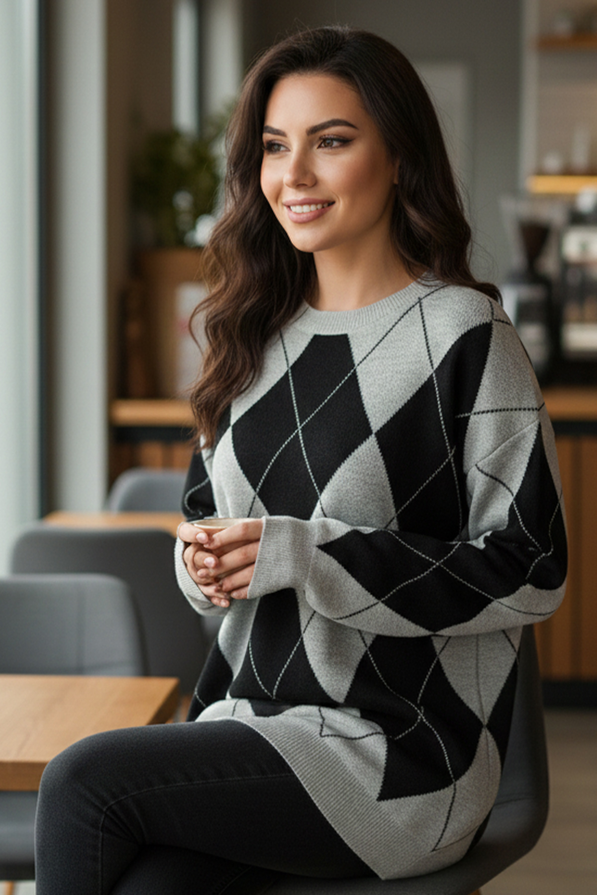 Baklava Patterned Knitted Sweater