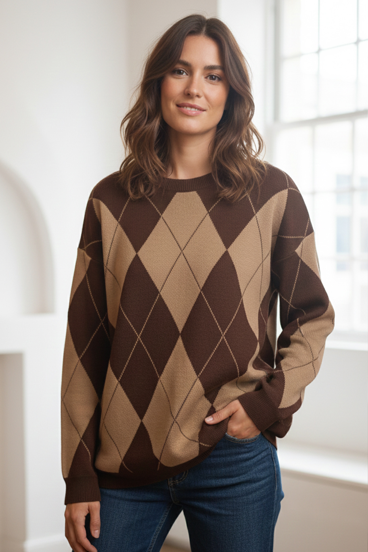 Baklava Patterned Knitted Sweater