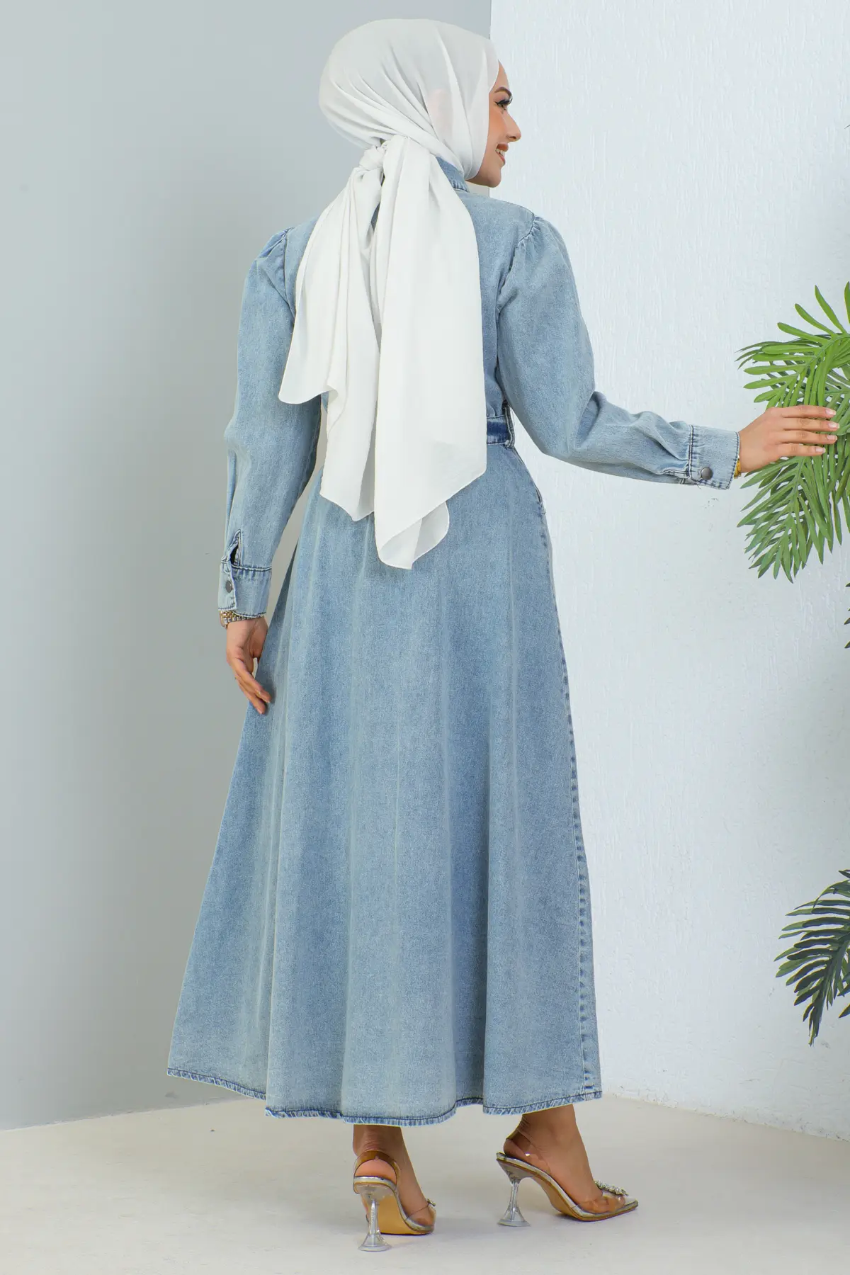 Beaded Denım Dress Wıth Pockets-detail