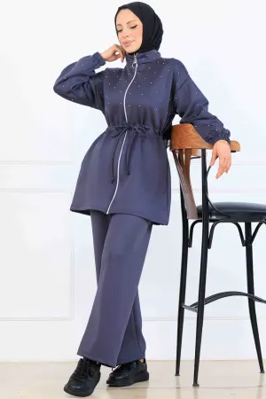 Beaded Detailed Scuba Two Piece Set