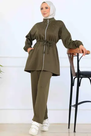 Beaded Detailed Scuba Two Piece Set