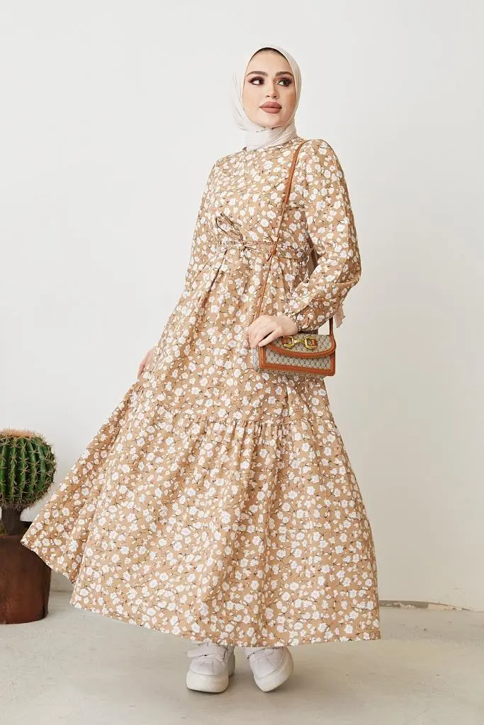 Beige Daisy Pattern Dress 