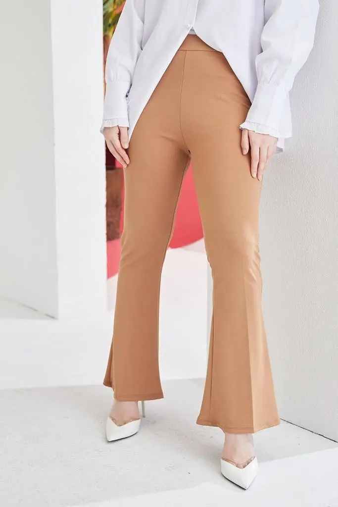 Beige Spanish Cuffed Fabric Trousers-detail