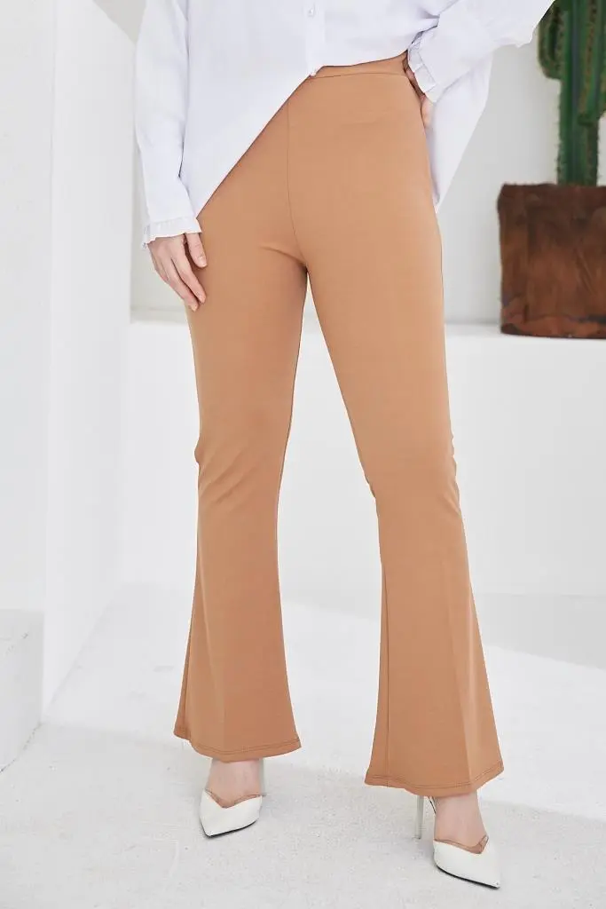 Beige Spanish Cuffed Fabric Trousers-detail