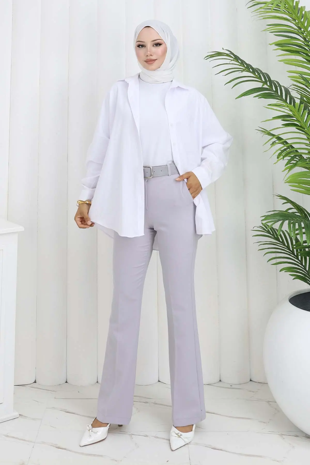 Belted Bell-bottom Trousers-detail