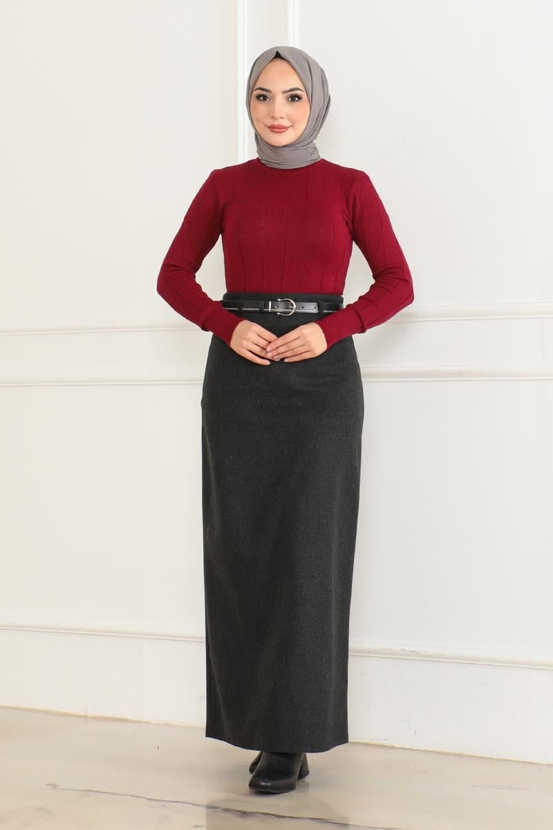 Belted Cashmere Pencil Skirt