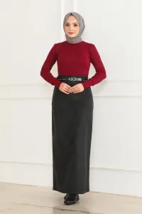 Belted Cashmere Pencil Skirt
