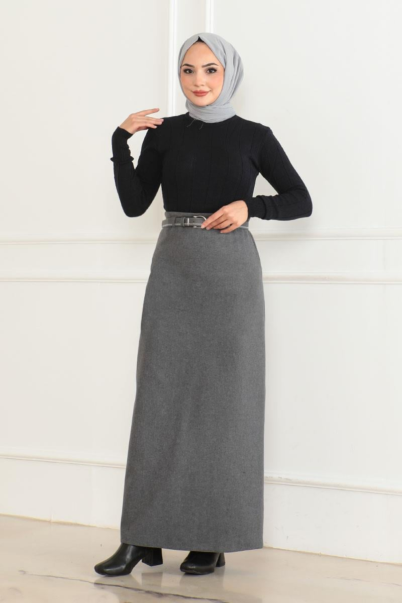 Belted Cashmere Pencil Skirt