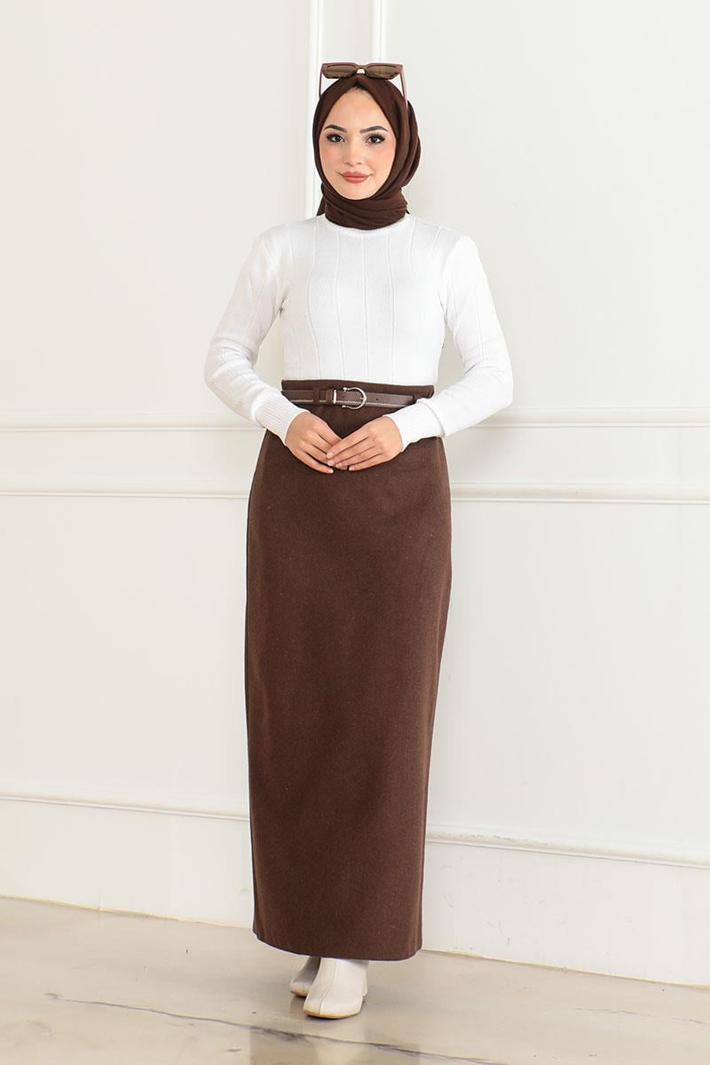 Belted Cashmere Pencil Skirt