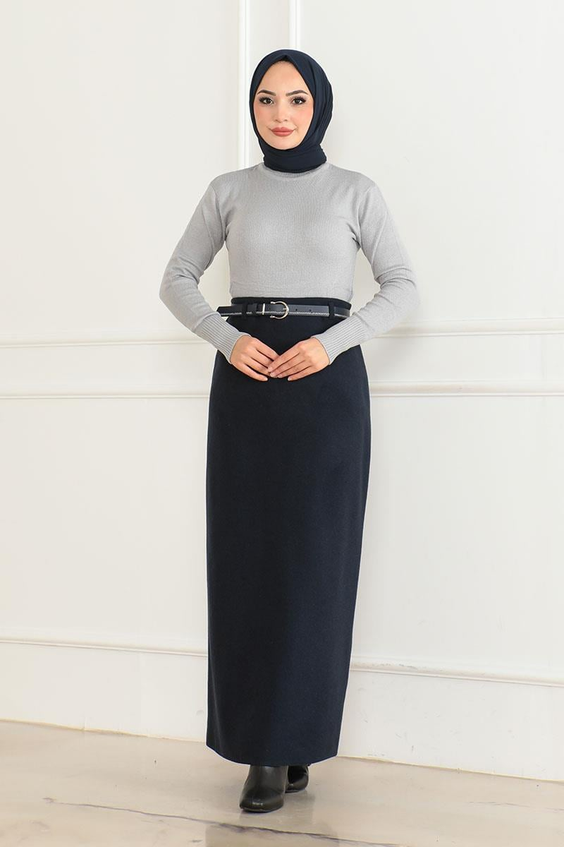 Belted Cashmere Pencil Skirt