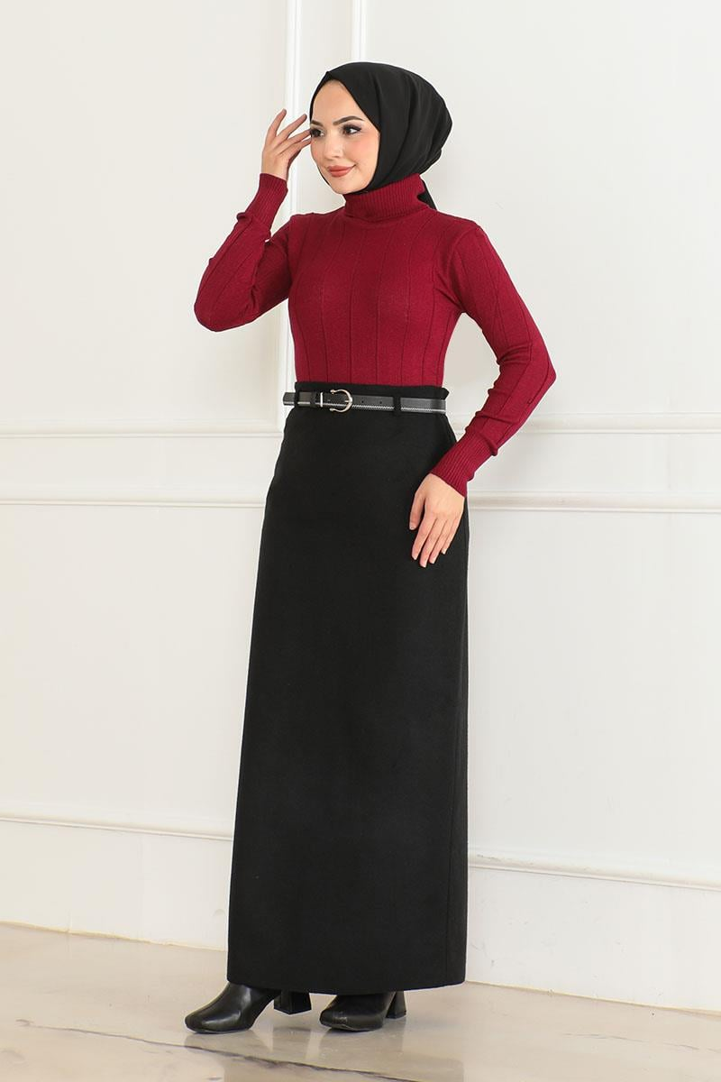 Belted Cashmere Pencil Skirt