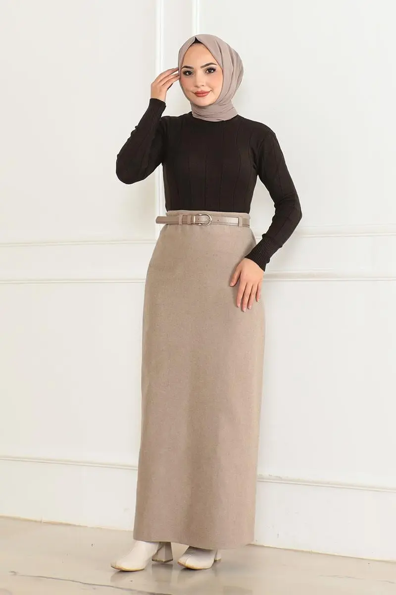 Belted Cashmere Pencil Skirt-detail