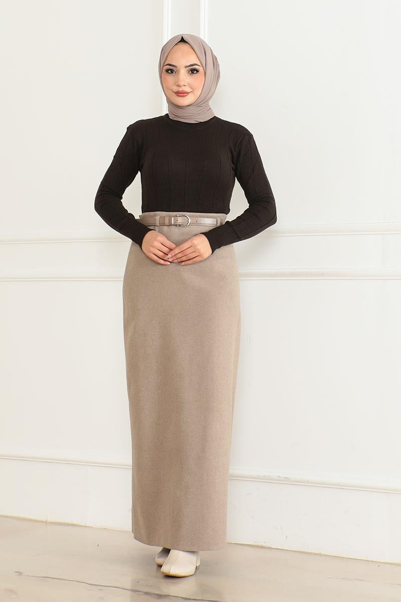 Belted Cashmere Pencil Skirt