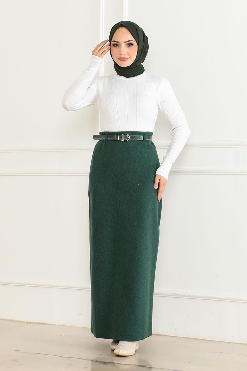 Belted Cashmere Pencil Skirt