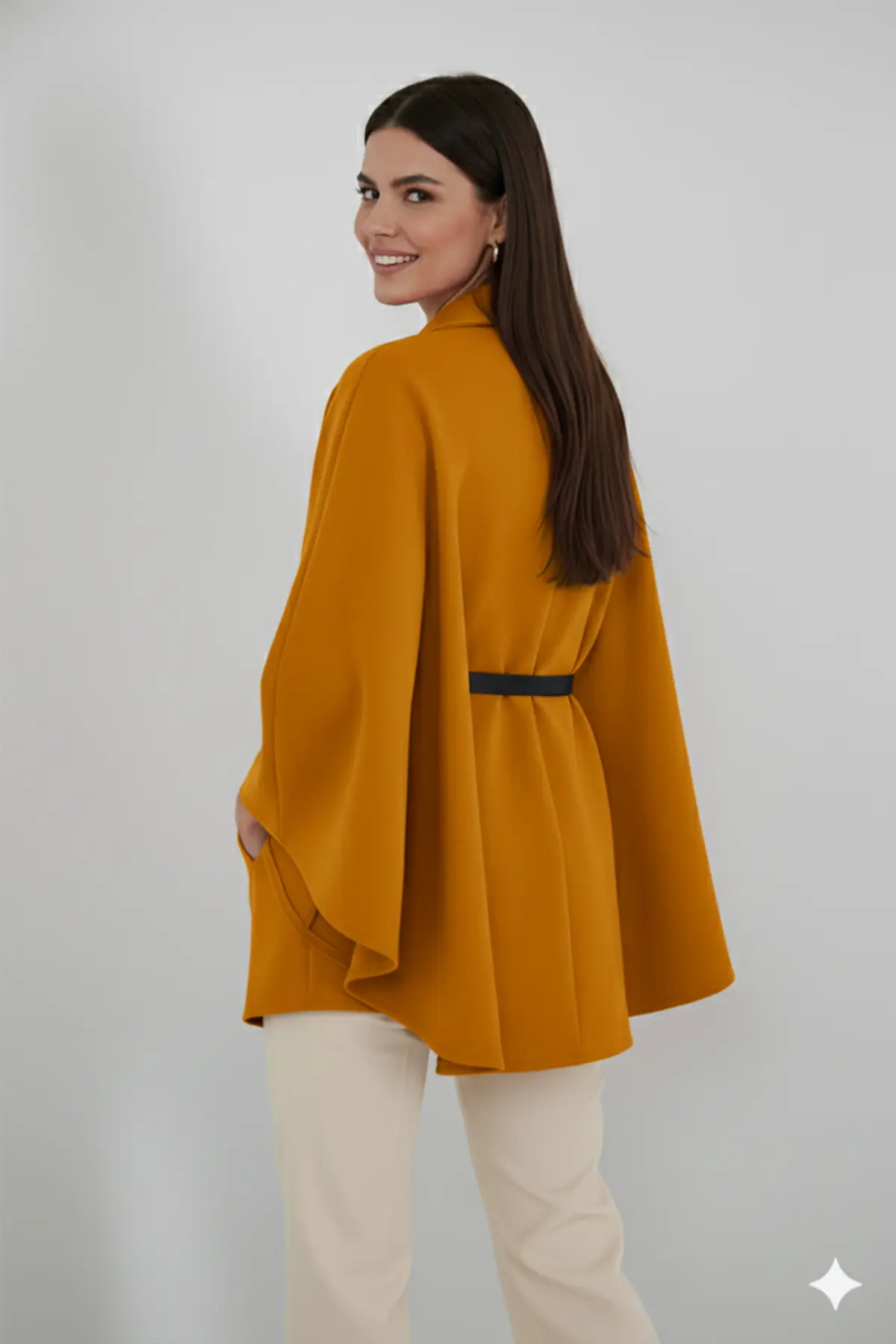Belted Cashmere Poncho-detail