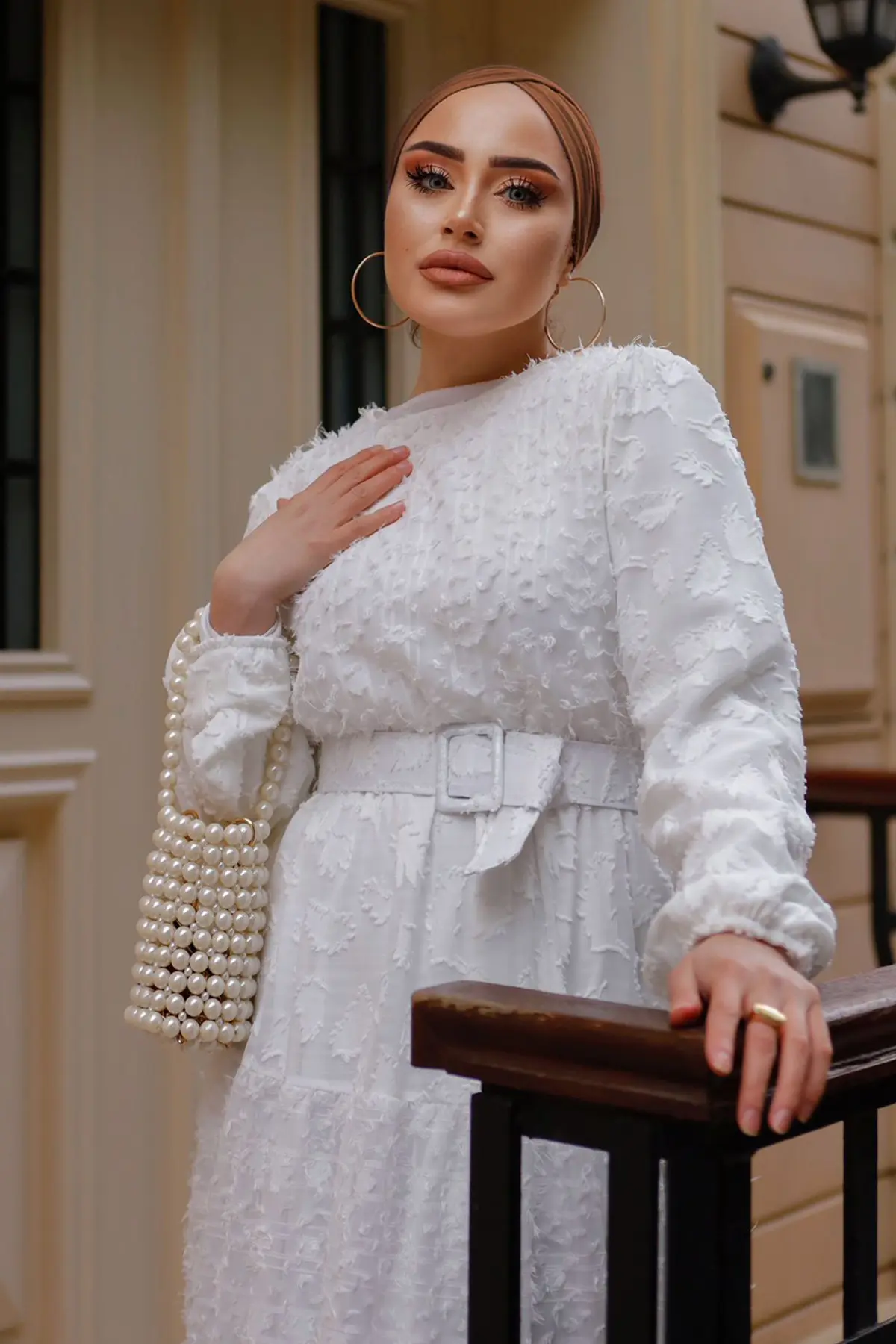 Belted Cutout Chiffon Dress-detail