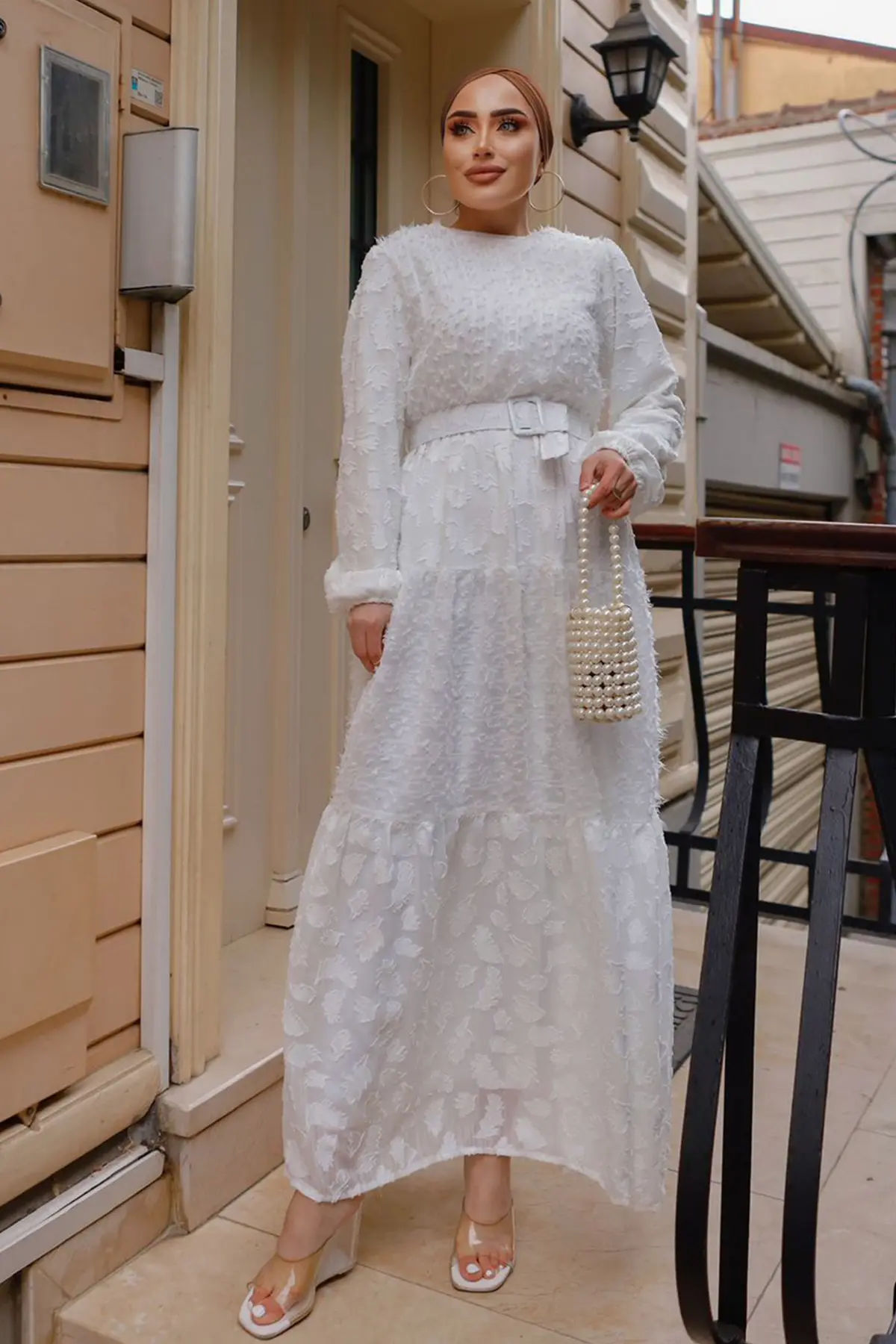 Belted Cutout Chiffon Dress-detail