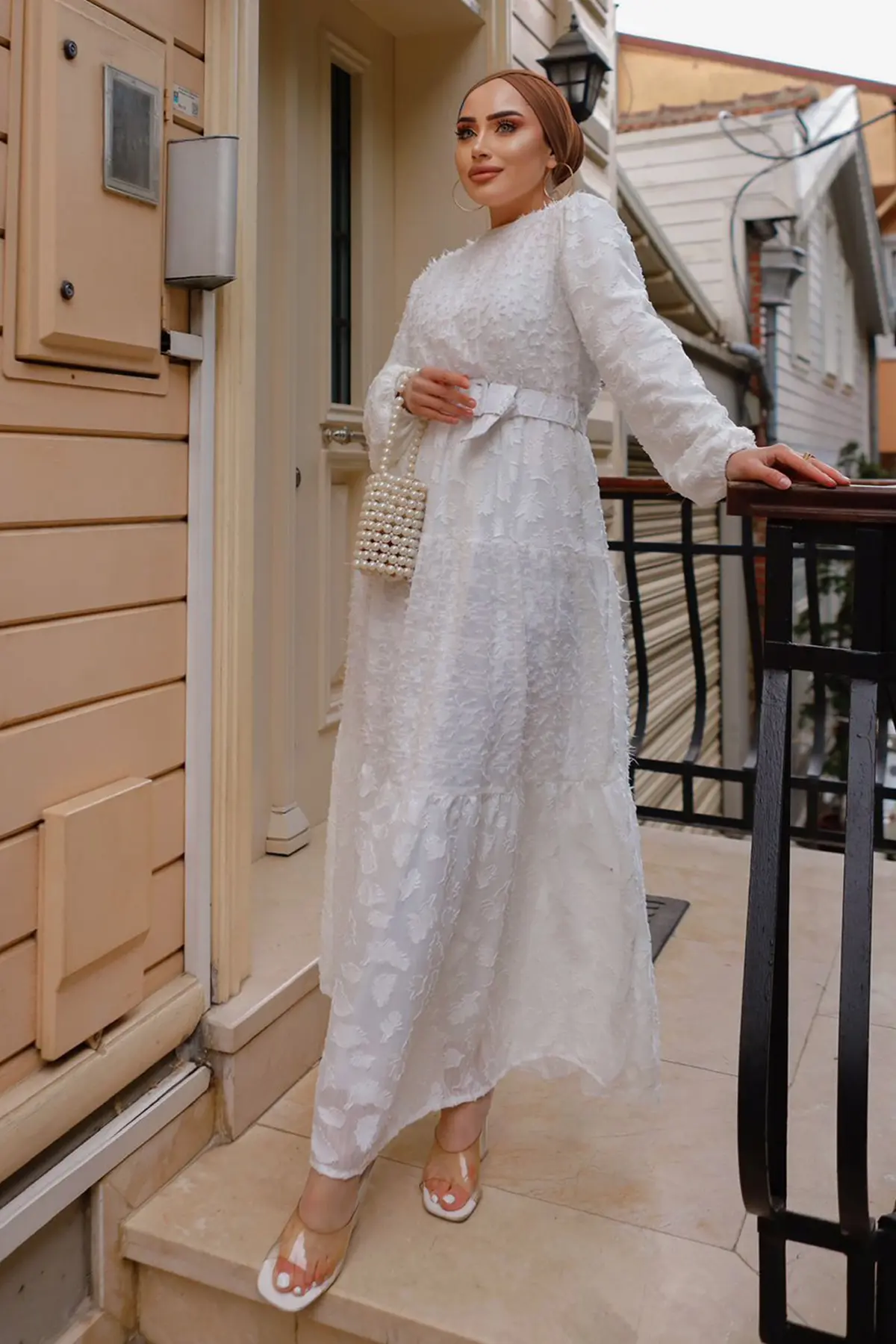 Belted Cutout Chiffon Dress-detail