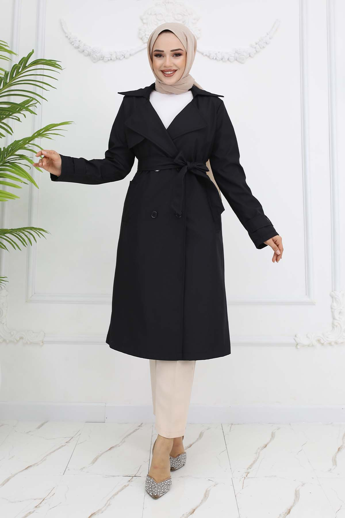 Belted Double Breasted Collar Trench Coat